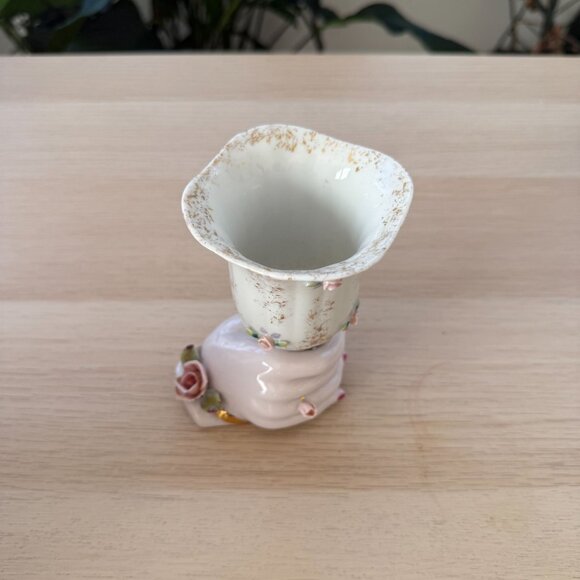 Vintage Bone China Hand-Shaped Nails Rose Ring Vase Floral Accents & Gold Detail - Picture 2 of 6
